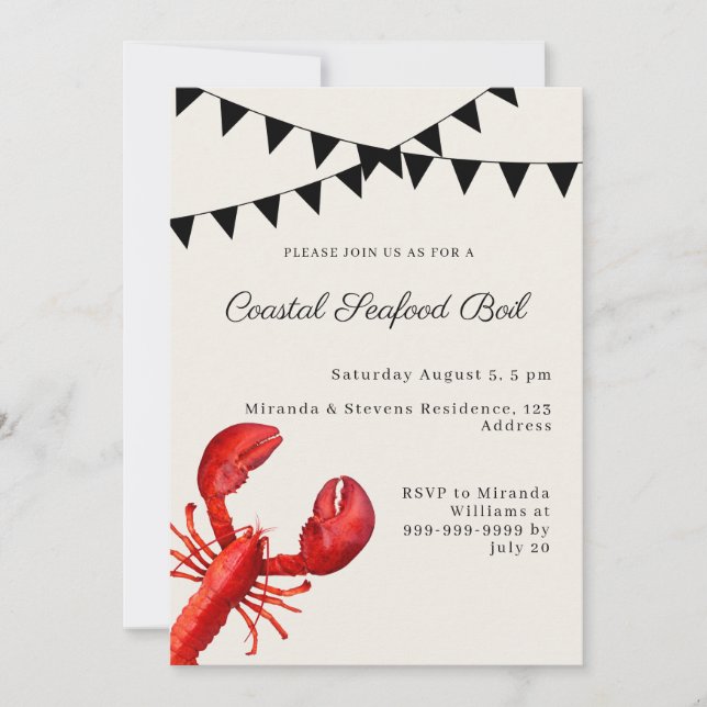 Invitación Fiesta de mariscos costeros en la arena (Anverso)