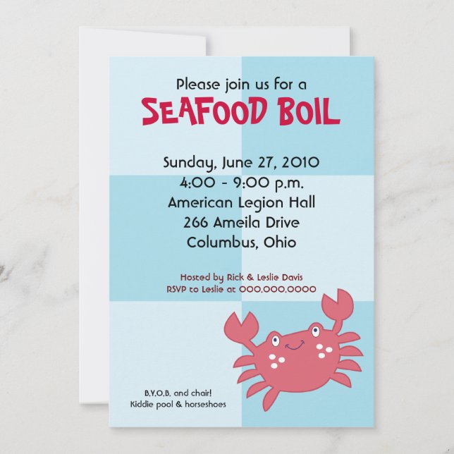 Invitación Fiesta de mariscos CRAB BOIL 5x7 Cumpleaños Baby S (Anverso)