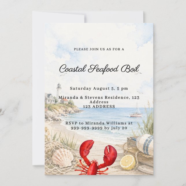 Invitación Fiesta de mariscos hervidos en la costa (Anverso)