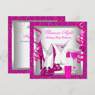 Invitación Fiesta de Martini de Glamour Rosa Brillante Noche