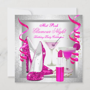 Invitación Fiesta de Martini Glamour Rosa Brillante Noche