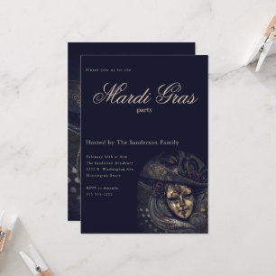Invitación Fiesta de máscara de carnaval del mardi azul vinta