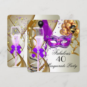 Invitación Fiesta de Máscara de Disfraz Morado Fabuloso Negro