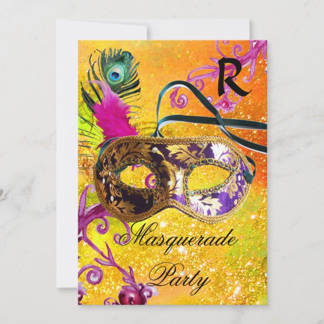 INVITACIÓN FIESTA DE MÁSCARA DE MÁSCARA DE MÁSCARA DE DAMASK  (Anverso)