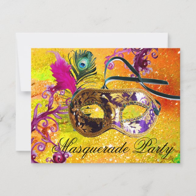 INVITACIÓN FIESTA DE MÁSCARA DE MÁSCARA DE MÁSCARA DE DAMASK  (Anverso)