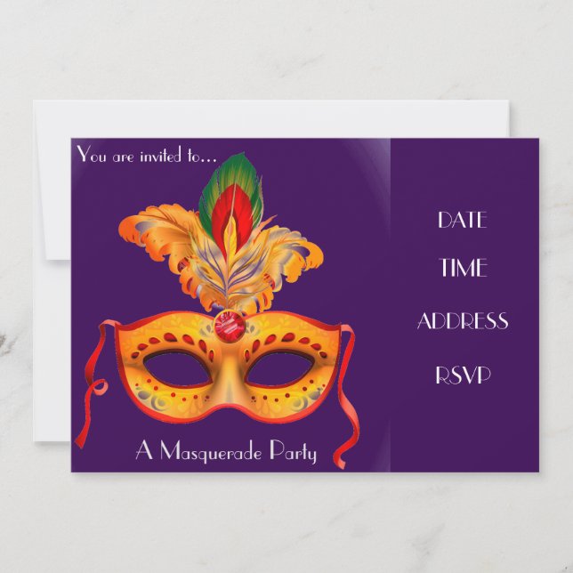 Invitación Fiesta de máscara de mascarada (Anverso)