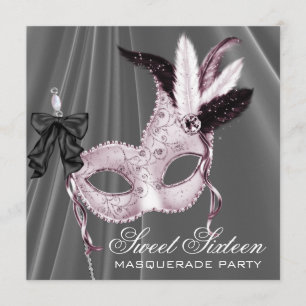 Invitación Fiesta de Máscara Dulce 16 Rosa Negro