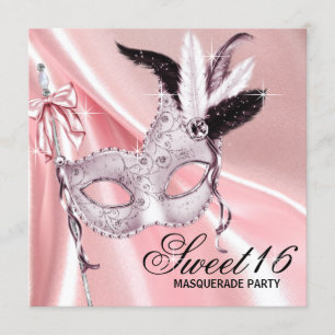 Invitación Fiesta de Máscara Dulce 16 Rosa Negro