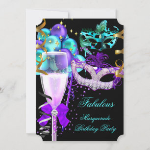 Invitación Fiesta de Máscara Morada Azulada Negra Fabulosa