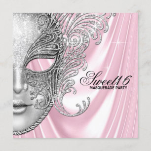 Invitación Fiesta de Máscara Sweet 16 de Seda Rosa