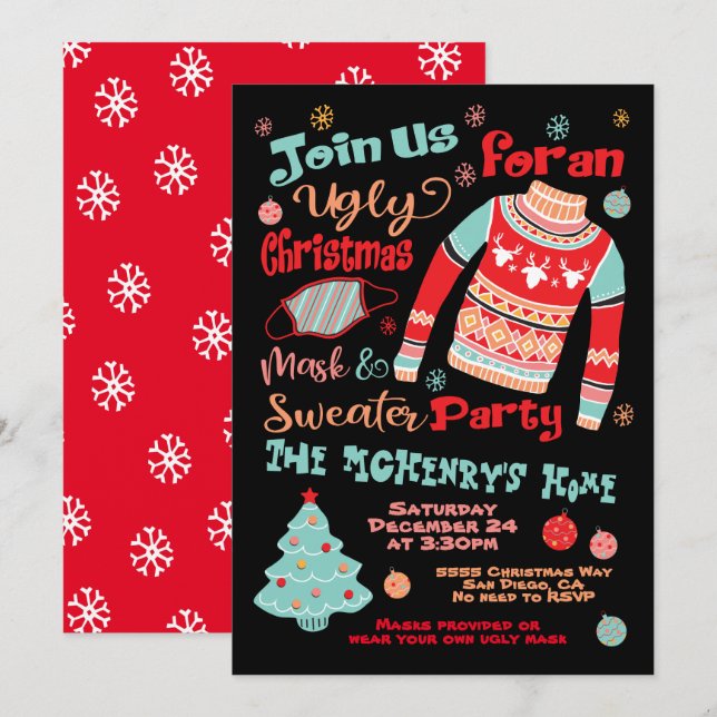 Invitación Fiesta de máscara y sudor de Navidades feos (Anverso / Reverso)
