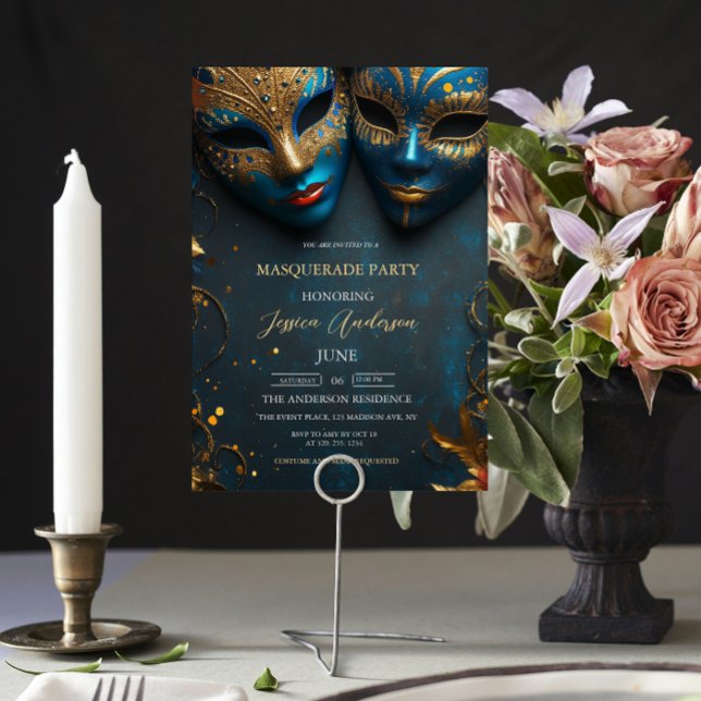 Invitación Fiesta de mascarada azul Cumpleaños (Subido por el creador)