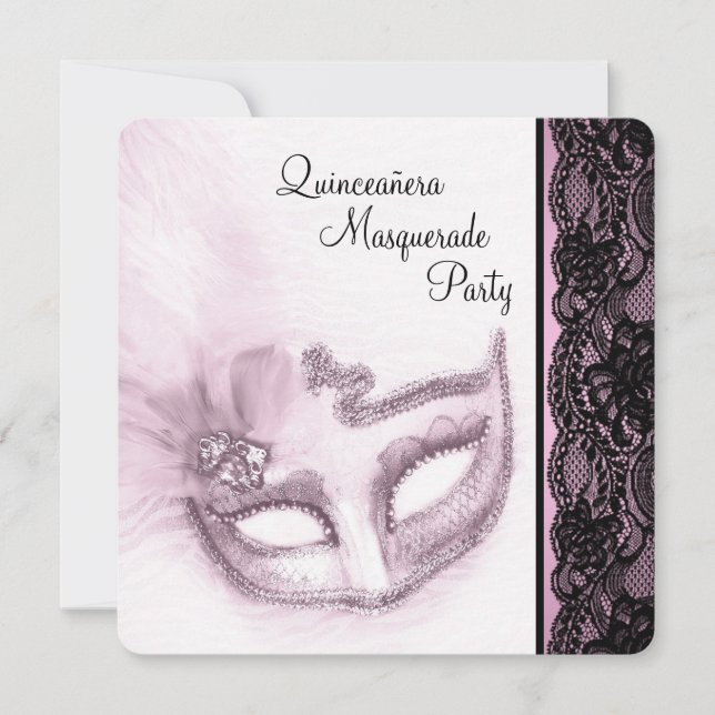 Invitación Fiesta de mascarada de bonito rosa Quinceanera (Anverso)