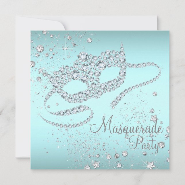 Invitación Fiesta de mascarada de diamantes azul verde azulad (Anverso)