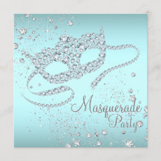 Invitación Fiesta de mascarada de diamantes azul verde azulad