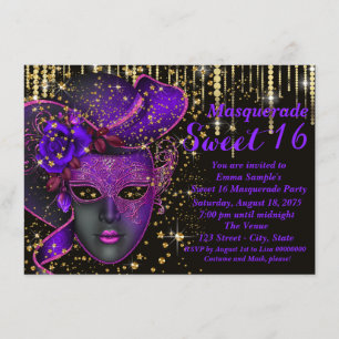 Invitación Fiesta de Mascarada de Dulces Dieciséis Años Púrpu