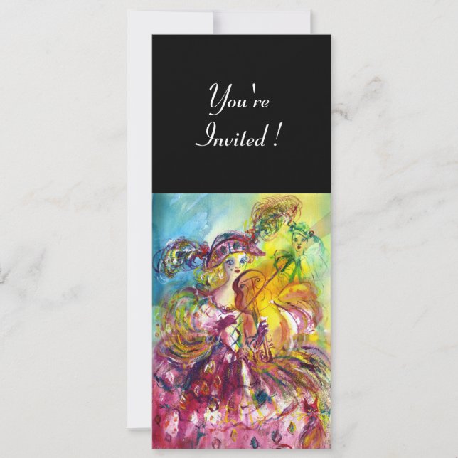 Invitación FIESTA de mascarada de la VIOLENTA ARLECCINA Mardi (Anverso)