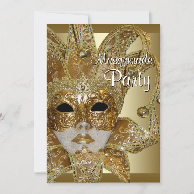 Invitación Fiesta de Mascarada de Oro Negro (Anverso)