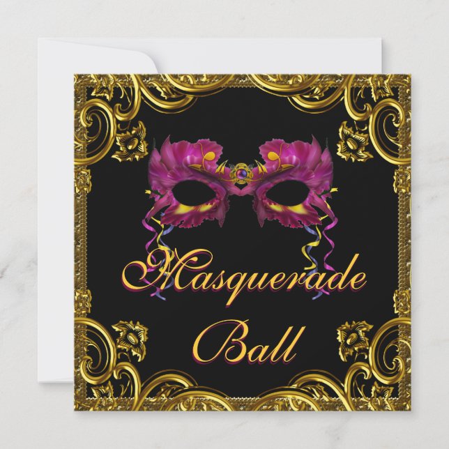 Invitación Fiesta de Mascarada de Oro Negro (Anverso)