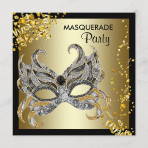 Invitación Fiesta de Mascarada de Oro Negro de Máscara de Con