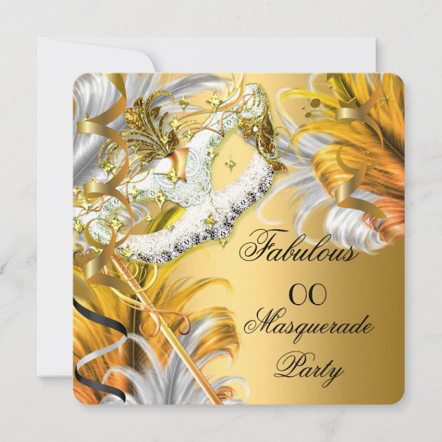 Invitación Fiesta de Mascarada Fabuloso Cumpleaños Gold Silve (Anverso)