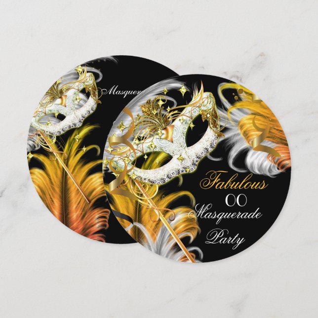 Invitación Fiesta de Mascarada Fabuloso Cumpleaños Gold Silve (Anverso / Reverso)