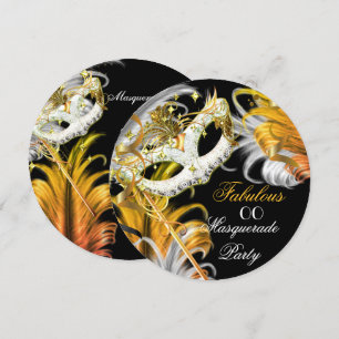 Invitación Fiesta de Mascarada Fabuloso Cumpleaños Gold Silve