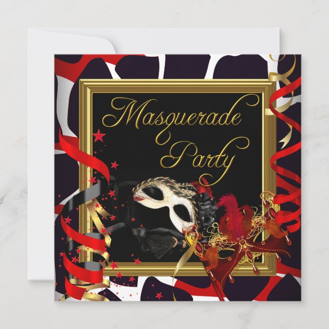 Invitación Fiesta de mascarada máscaras negro rojo salvaje do (Anverso)