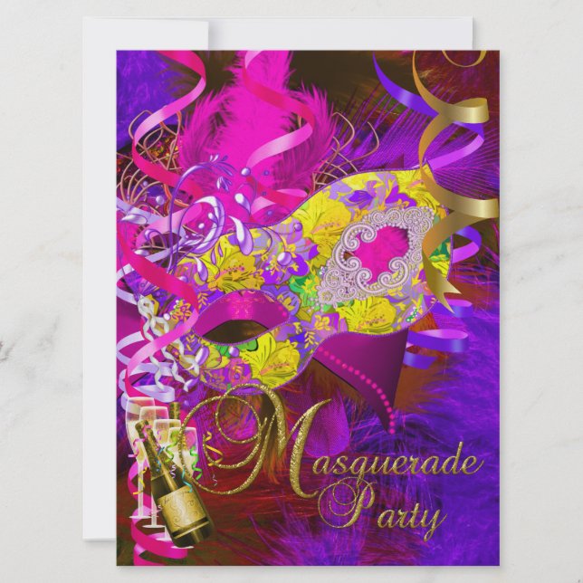 Invitación Fiesta de mascarada mascarilla champán amarillo (Anverso)