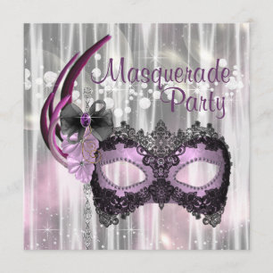 Invitación Fiesta de mascarada morada negra