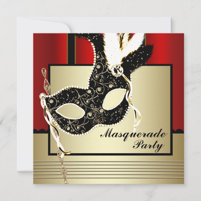 Invitación Fiesta de Mascarada Negra Negra y Máscara de Oro N (Anverso)