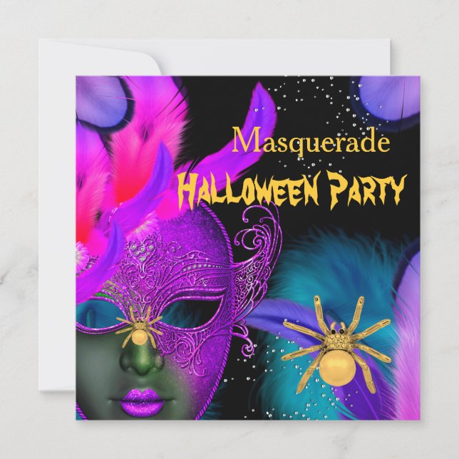 Invitación Fiesta de Mascaradas de Halloween Fiesta de máscar (Anverso)