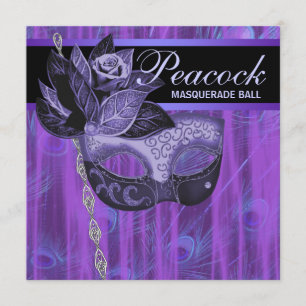 Invitación Fiesta de Mascaradas de Púrpura Pavo Peacock