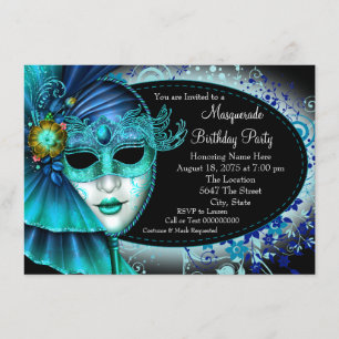 Invitación Fiesta de Máscaras Azul Medianoche