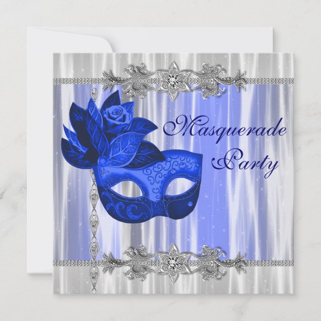 Invitación Fiesta de Máscaras Azul Real (Anverso)