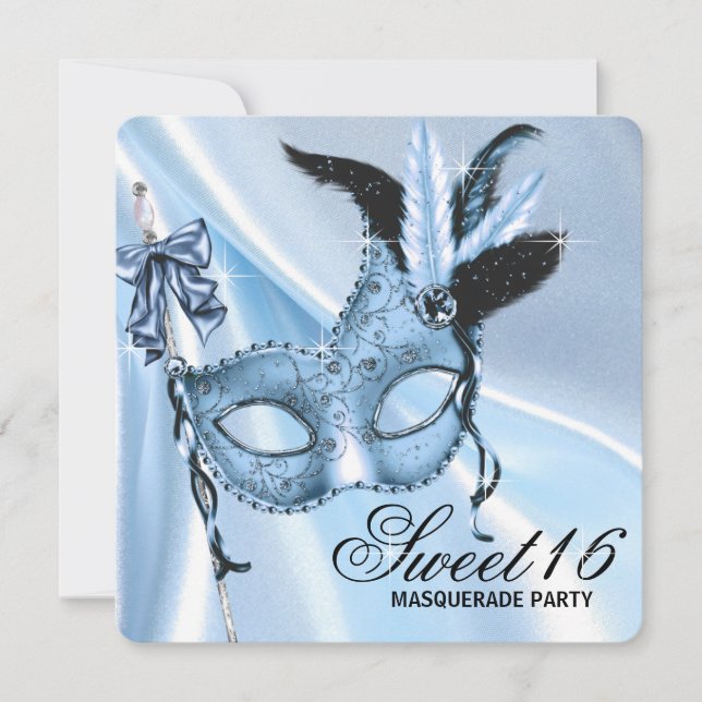 Invitación Fiesta de Máscaras Baby Blue Sweet 16 (Anverso)