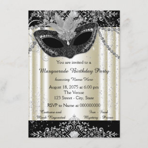 Invitación Fiesta de Máscaras con Brillo de Perla y Marfil