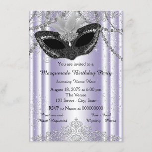 Invitación Fiesta de Máscaras con Brillo de Perlas Moradas y