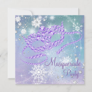 Invitación Fiesta de Máscaras con Copos de Nieve Azules Turqu