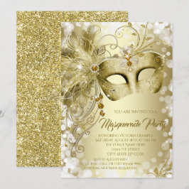 Invitación Fiesta de Máscaras con Máscara de Oro