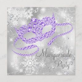 Invitación Fiesta de Máscaras Copo de Nieve Púrpura