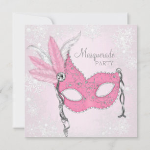 Invitación Fiesta de Máscaras Copo de Nieve Rosa