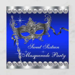 Invitación Fiesta de Máscaras Cumpleaños 16 Royal Blue