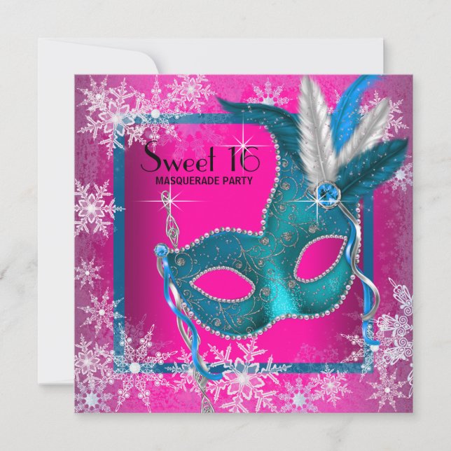 Invitación Fiesta de Máscaras Cumpleaños Dulces 16 Copos de N (Anverso)