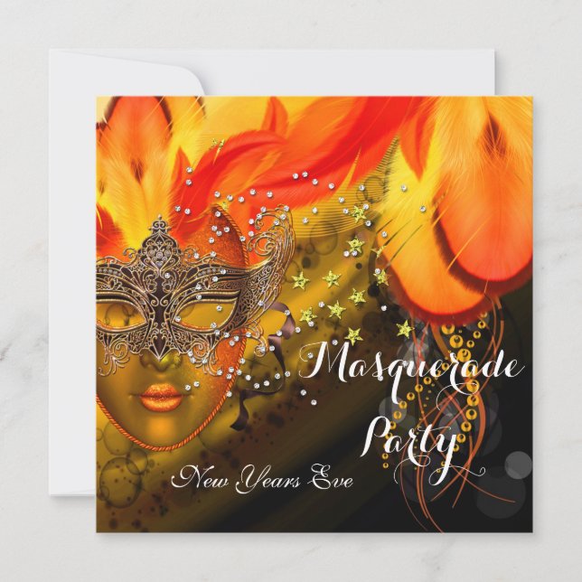 Invitación Fiesta de Máscaras de Baile de Máscara Dorado Nara (Anverso)