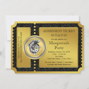 Invitación Fiesta de Máscaras de Boleto Dorado