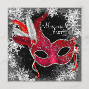 Invitación Fiesta de Máscaras de Copo de Nieve Rojo