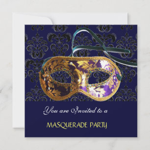 Invitación FIESTA DE MÁSCARAS DE DAMASCO azul
