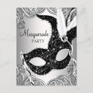 Invitación Fiesta de Máscaras de Disfraz de Plata y Máscara N