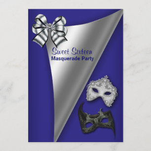 Invitación Fiesta de Máscaras de Dulces Dieciséis Azul Real P